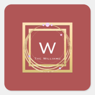Monogram Golden Frame Minimalism Geometrie-Rose Quadratischer Aufkleber