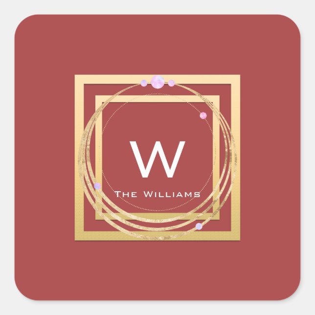 Monogram Golden Frame Minimalism Geometrie-Rose Quadratischer Aufkleber (Vorderseite)