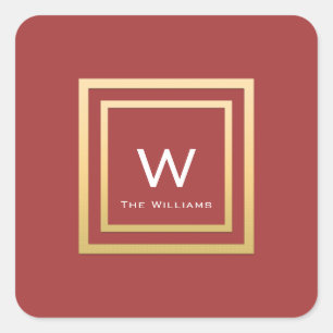 Monogram Golden Frame Minimalism Geometrie Rote Bo Quadratischer Aufkleber