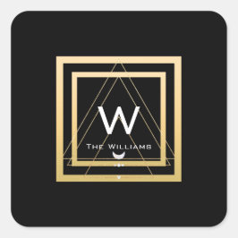 Monogram Golden Frame Minimalism Geometrie Schwarz Quadratischer Aufkleber
