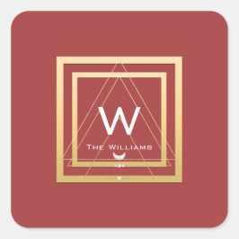 Monogram Golden Frame Minimalism Geometry Triangl Quadratischer Aufkleber