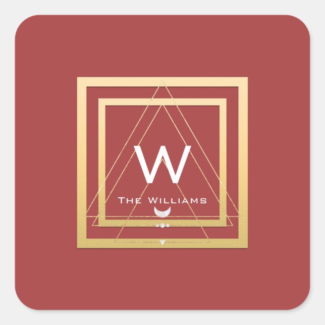 Monogram Golden Frame Minimalism Geometry Triangl Quadratischer Aufkleber (Vorderseite)