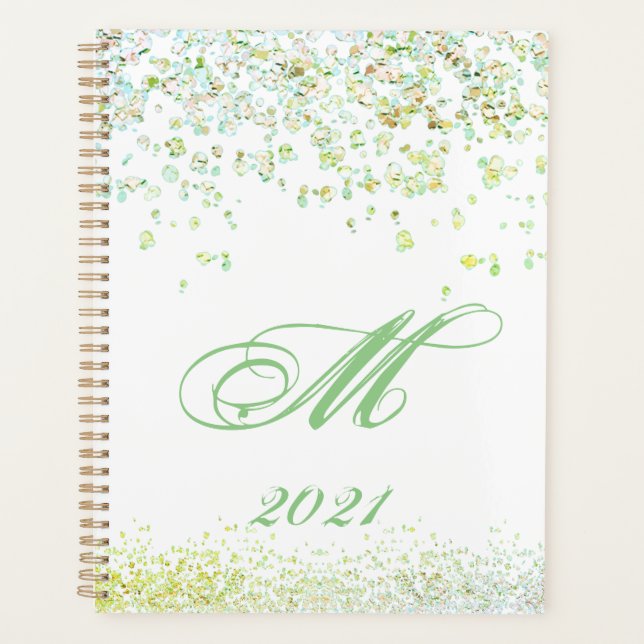 Monogram Golden & Green Glitzern 2021 Planer (Vorderseite)