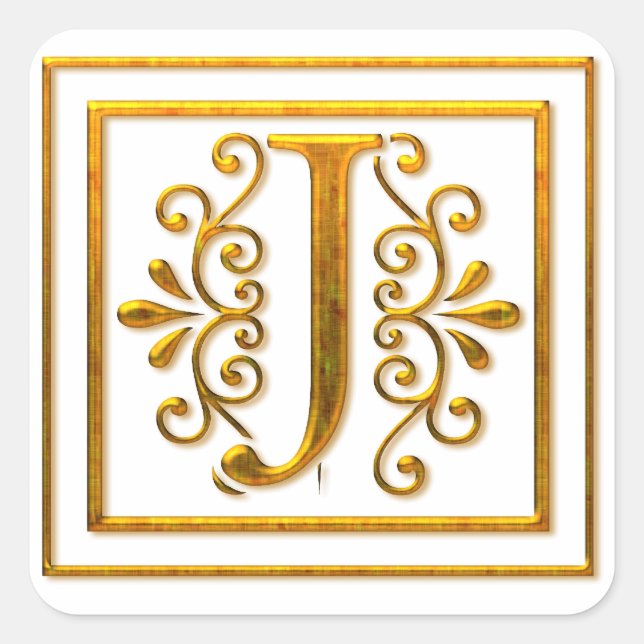 Monogram Golden J EleganStickers Quadratischer Aufkleber (Vorderseite)