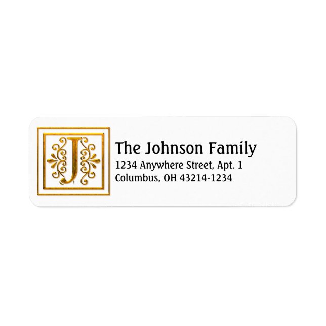 Monogram Golden Letter J Elegante Address Labels (Vorne)