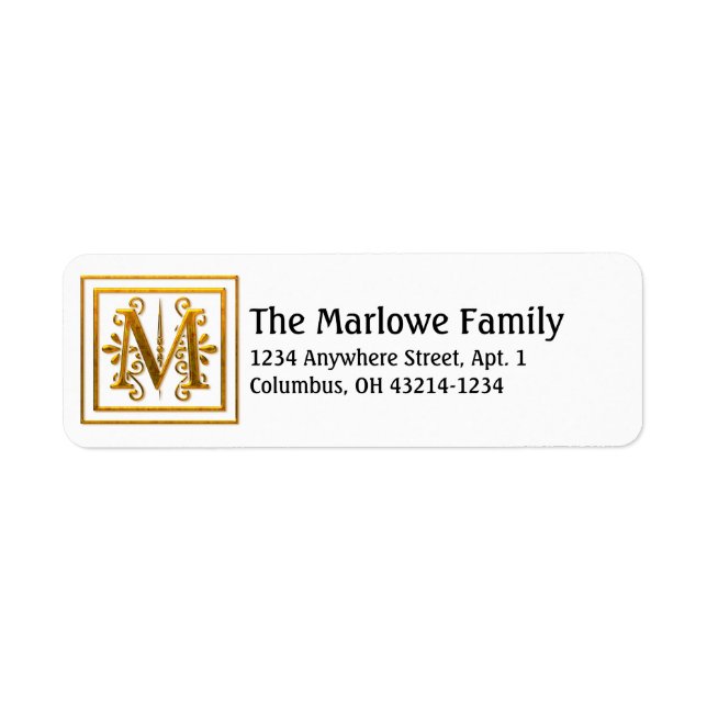 Monogram Golden Letter M Elegante Address Labels (Vorne)