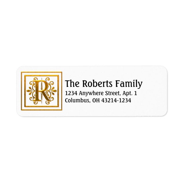 Monogram Golden Letter R Elegante Address Labels (Vorne)