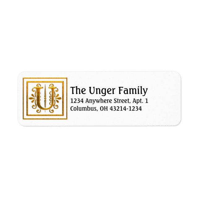 Monogram Golden Letter U Elegante Address Labels (Vorne)