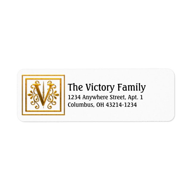 Monogram Golden Letter V Elegante Address Labels (Vorne)