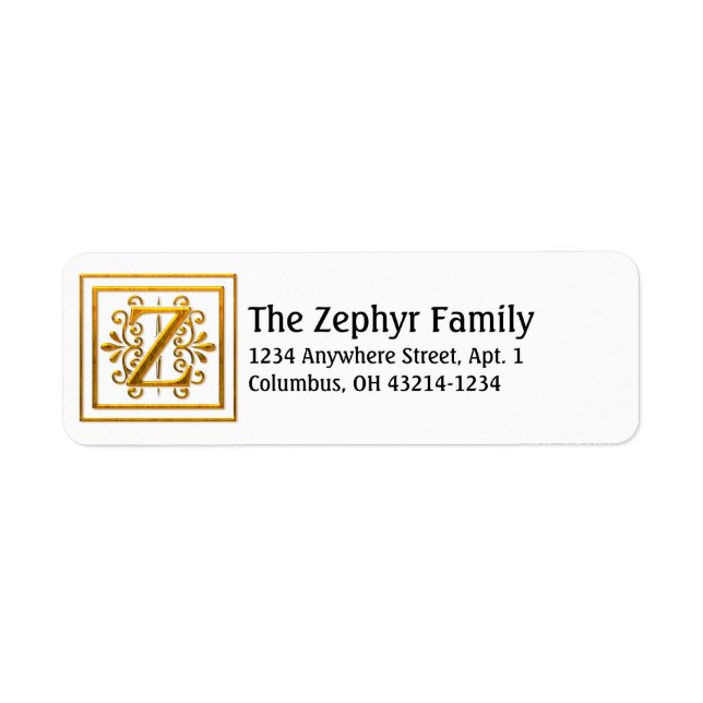 Monogram Golden Letter Z Elegante Address Labels (Vorne)