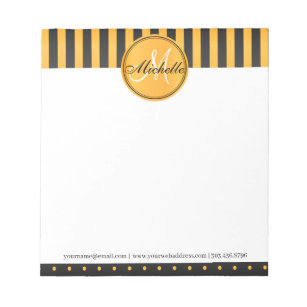 Monogram Golden Yellow and Black Polka Dot Stripes Notizblock