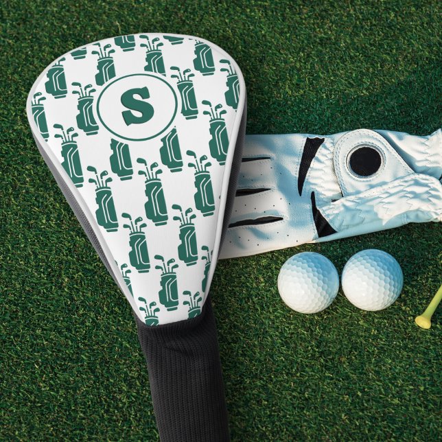 Monogram Golf Bag Pattern Modern Preppy Green Headcover (Personalized initial for a custom, premium look.)