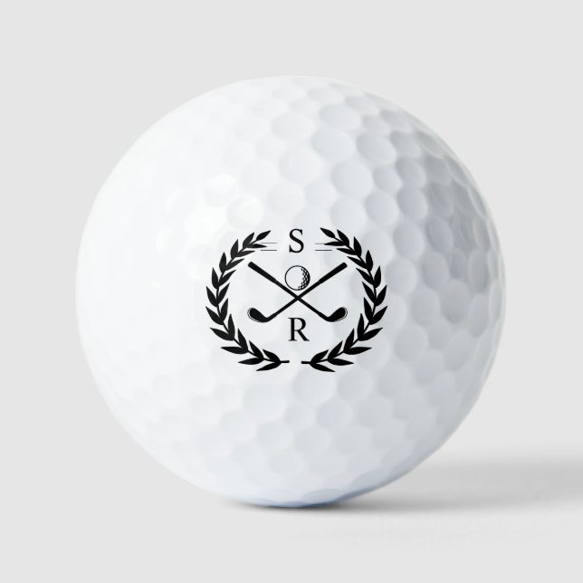 Monogram Golf Player Laurel Wreath Clubs Ball (Vorderseite)