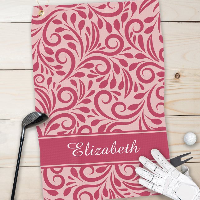 Monogram Golfer Name Chic Magenta Rosa Girly Golfhandtuch (Von Creator hochgeladen)