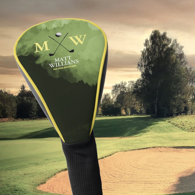 Monogram (golfer name & initials) yellow green golf headcover (Von Creator hochgeladen)
