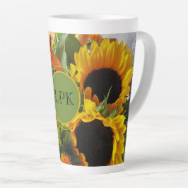 Monogram Gorgeous Sunflowers Print 17oz Milchtasse