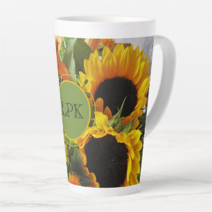 Monogram Gorgeous Sunflowers Print 17oz Milchtasse