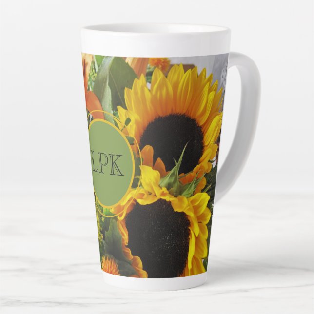 Monogram Gorgeous Sunflowers Print 17oz Milchtasse (Rechte Ecke)