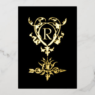 Monogram Gothic Heart and Arrow Motif Folien Feiertagskarte
