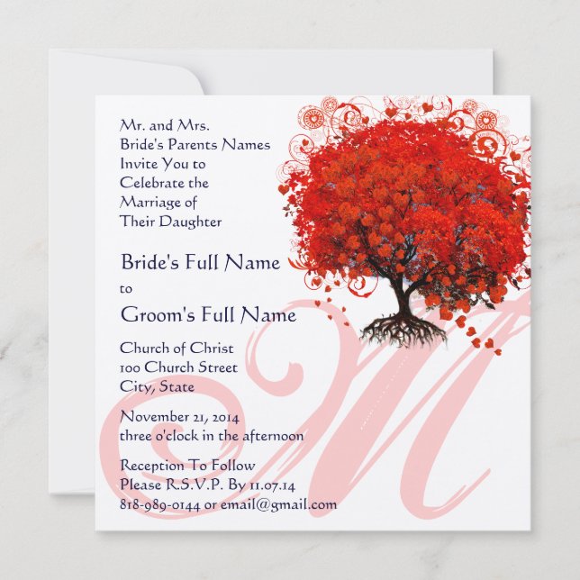 Monogram Gothic Liebe Tree Einladung Hochzeit (Vorderseite)