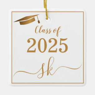 Monogram Graduation Cap Gold Script Class of 2025 Keramikornament