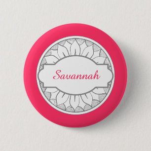 Monogram Grau-Rosa Modernes Medallion-Muster Button
