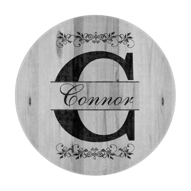 Monogram Graue Imitate Butcher Block Wood | DIY Te Schneidebrett (Vorderseite)
