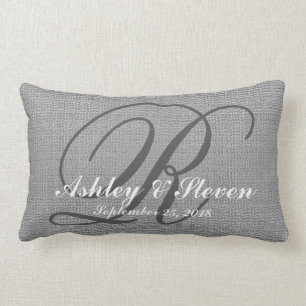 Monogram, graue rustikale Leinenschau Lendenkissen