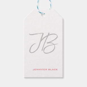 Monogram Graue Schlichte Kalligraphieschrift Geschenkanhänger