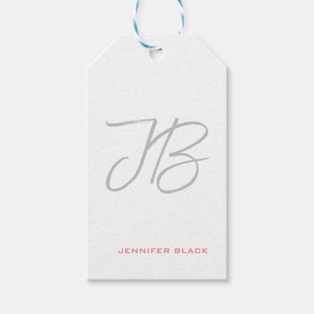 Monogram Graue Schlichte Kalligraphieschrift Geschenkanhänger (Vorderseite)