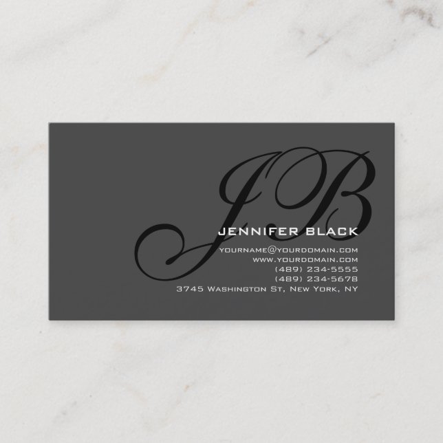 Monogram Graue schwarze Farbton Business Card Visitenkarte (Vorderseite)