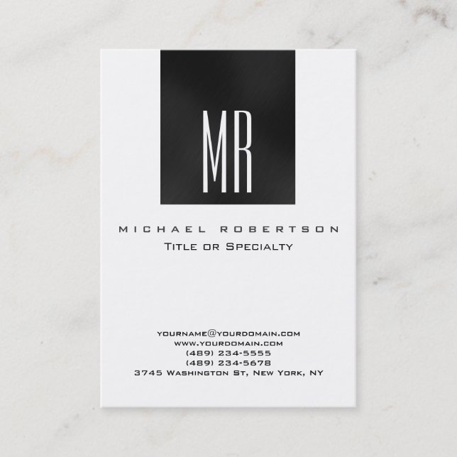 Monogram Graue Strip White Chubby Business Card Visitenkarte (Vorderseite)