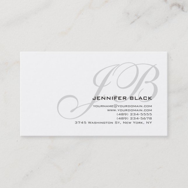 Monogram Graue weiße Farbtöne Business Card Visitenkarte (Vorderseite)