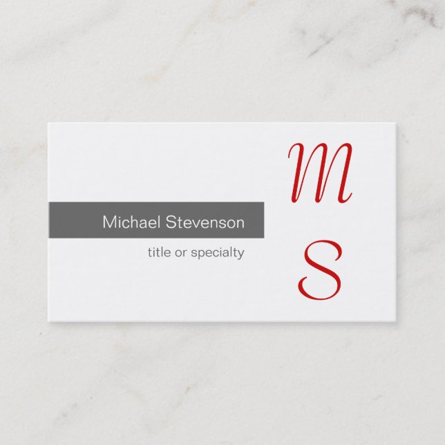 Monogram Graue White Red Fotografy Business Card Visitenkarte (Vorderseite)
