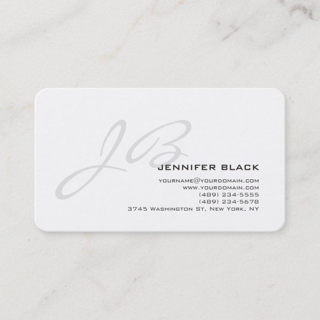 Monogram Graue White Rounded Corner Business Card Visitenkarte (Vorderseite)