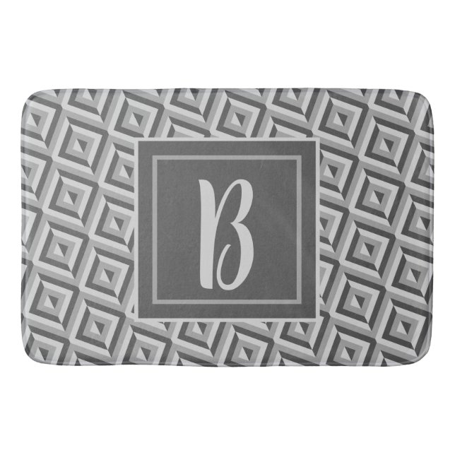 Monogram Graues Dreikantmuster Badematte (Vorderseite)