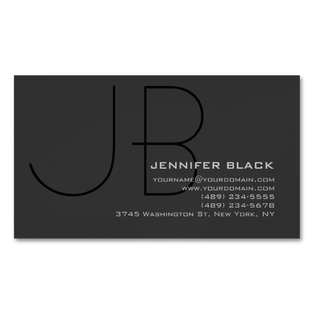 Monogram Gray Black Modern Initial Letters Name Magnetische Visitenkarte (Vorderseite)