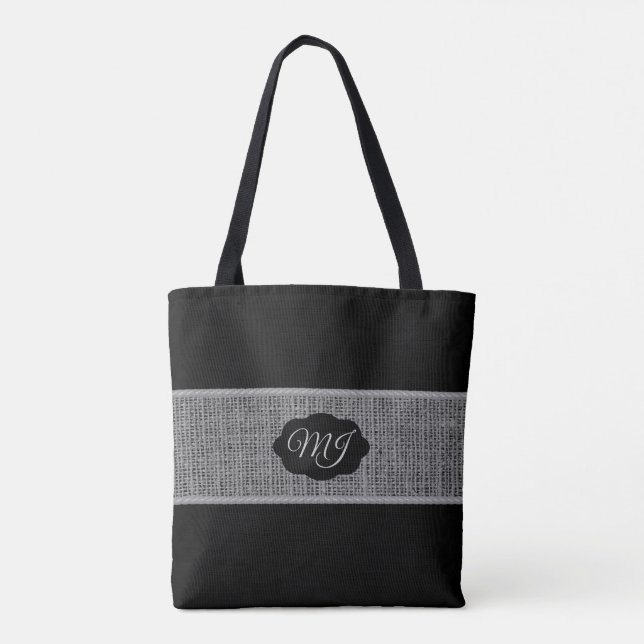 Monogram Gray Burlap auf Black (Rückseite)