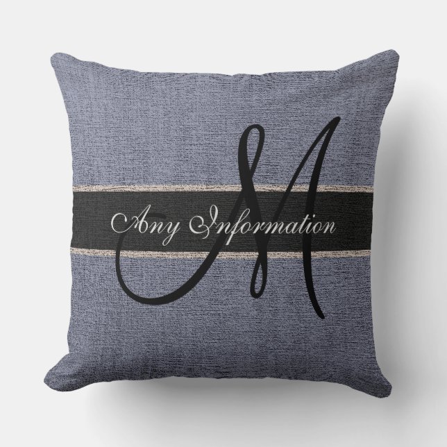 Monogram Gray Burlap Rustic Jute Kissen (Vorderseite)