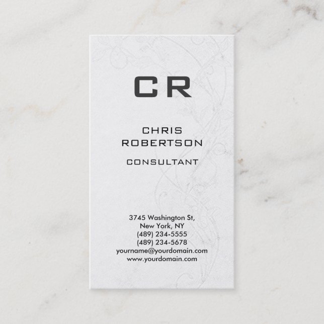 Monogram Gray Damask Muster Business Card Visitenkarte (Vorderseite)