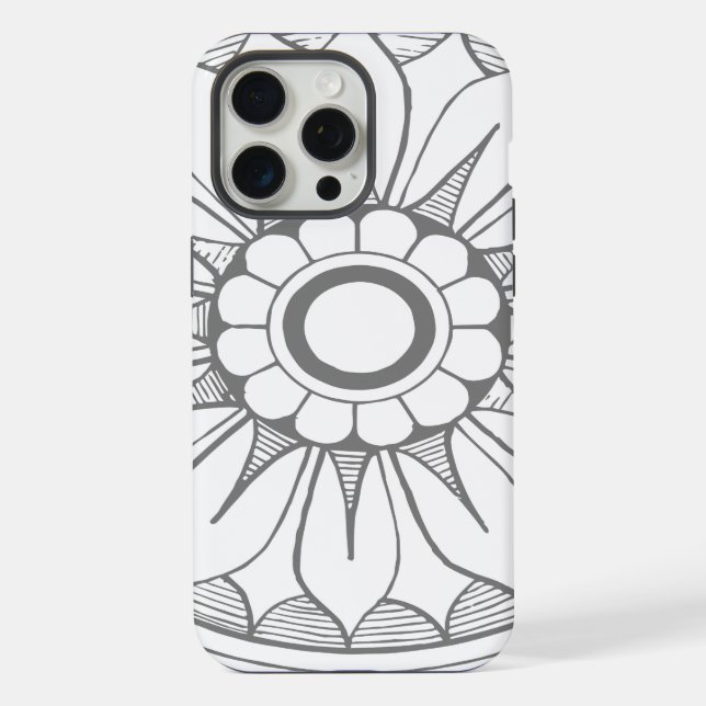 Monogram Gray Modern Daisy Medallion Muster iPhone Hülle (Rückseite)