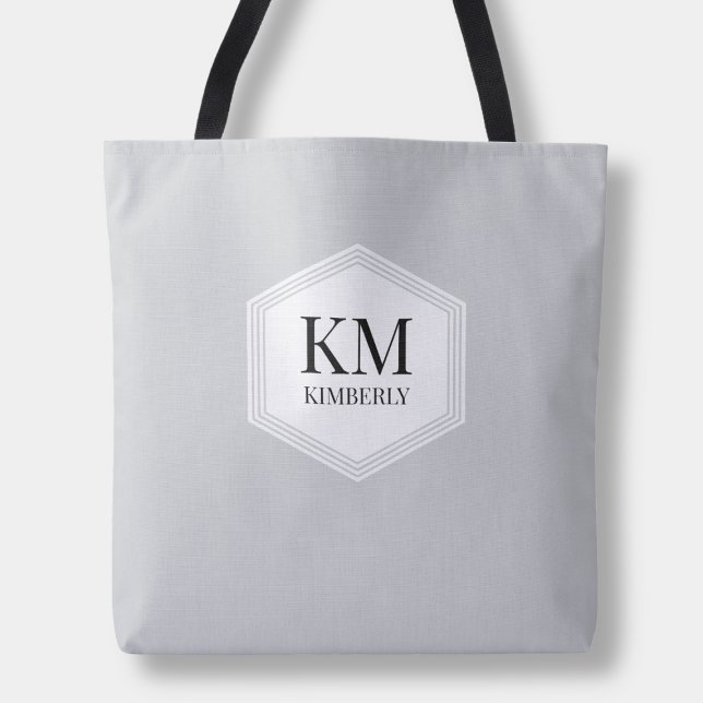 Monogram Gray Modern Eleganter Einfaches Individue (Monogram Gray Modern Elegant Simple Custom Name Tote Bag)
