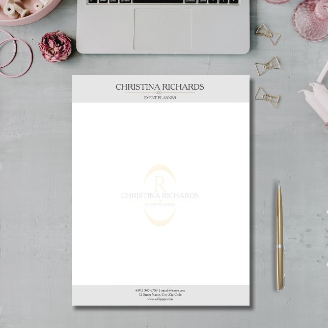 Monogram Gray Modernes Elegantes Business Briefbogen (Von Creator hochgeladen)
