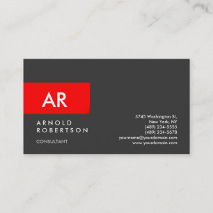 Monogram Gray Red Modern Stylish Business Card Visitenkarte