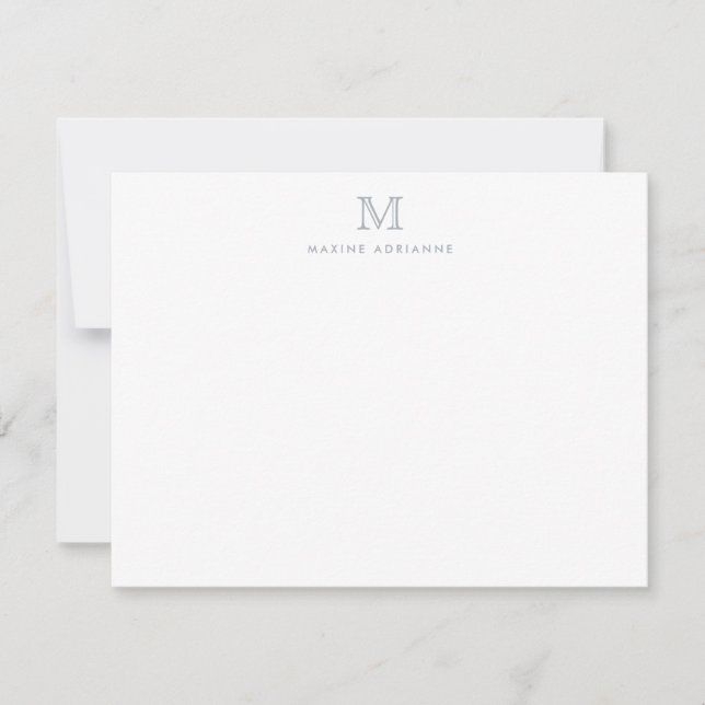 Monogram Gray Silver Simple Classic Elegant Mitteilungskarte (Vorderseite)