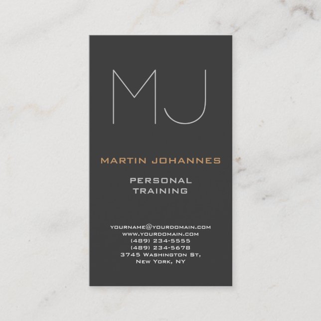 Monogram Gray Sport Personal Trainer Business Card Visitenkarte