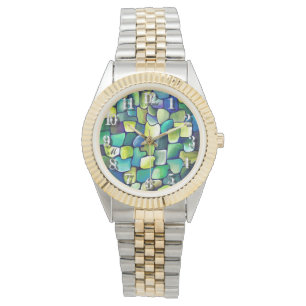 Monogram Green Abstrakt Tiles Green Watercolor Armbanduhr