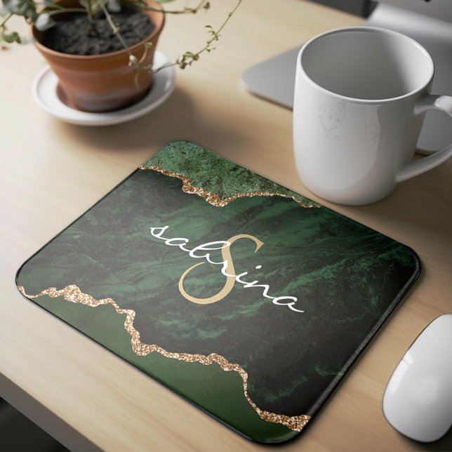 Monogram Green Agate Geode Mousepad (Von Creator hochgeladen)