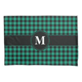 Monogram Green and Black Gingham Pattern Kissenbezug