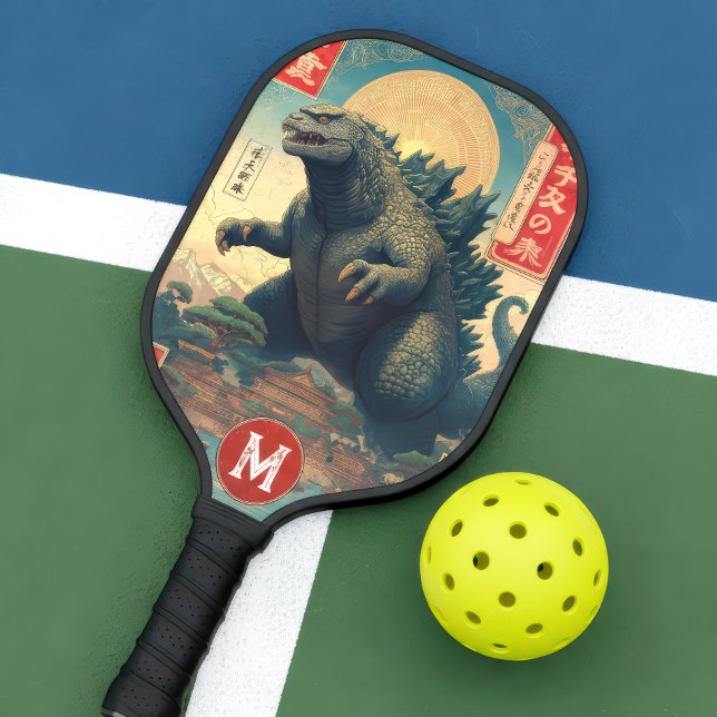 Monogram Green Asian Lizard Monster Retro Trendy Pickleball Schläger (Von Creator hochgeladen)